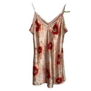 Vintage Secret Treasures Satin Slip Dress Women L Floral Mini Valentine Coquette